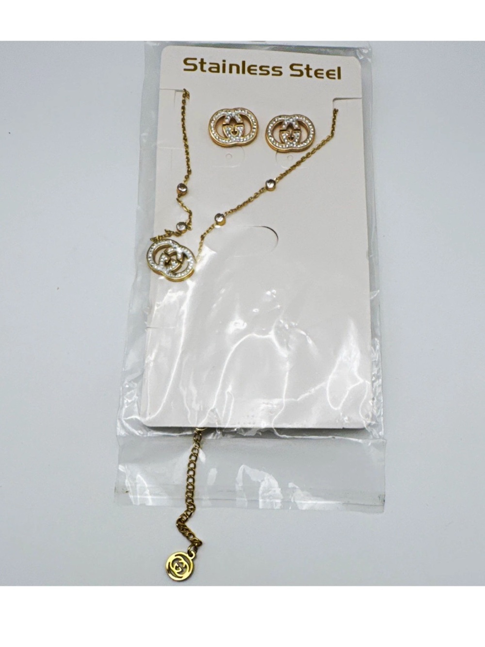 Gold Stainless Steel Necklace and Earring Set